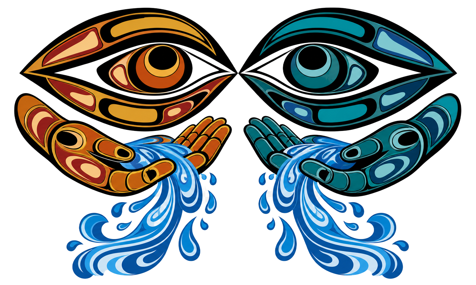 Two-Eyed Seeing, an Indigenous formline artwork of two eyes connected by woven hands